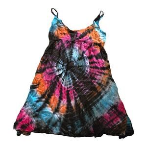 Vintage Ocean Breeze Tie Dye Dress SZ M Spaghetti Strap Mini Cover Up NOS
